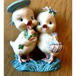 VTG Easter Chicks Sailor Boy & Girl Figurine Love Flowers Basket Spring Decor